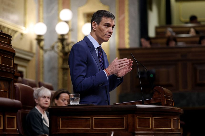 Spain's Prime Minister Pedro Sanchez, who has been particularly outspoken against the war on Iran, addresses parliament regarding the war on March 25.