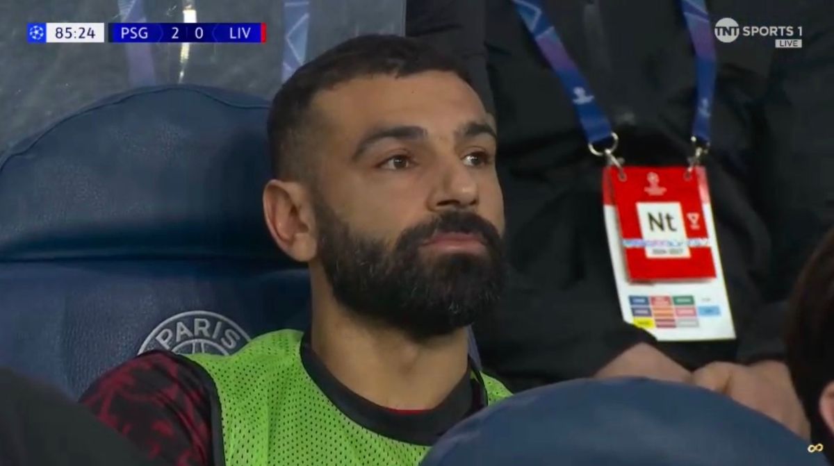Mohamed Salah looked dejected on the Liverpool bench