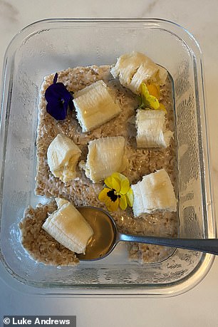 For breakfast, she has steel-cut oats with almond or soy milk, banana and a drizzle of agave syrup