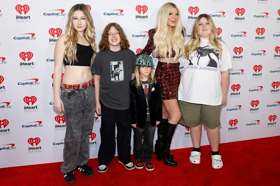(From left to right): Stella McDermott, Finn McDermott, Beau Mcdermott, Tori Spelling and Hattie McDermott in December 2023.Credit: Taylor Hill/WireImage