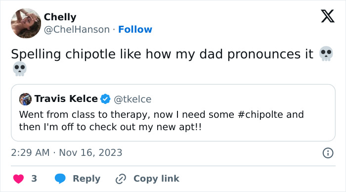 Screenshot of a Twitter reply to Travis Kelce’s 16-year-old tweet sparking widespread discussion online.