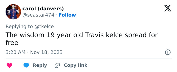 Screenshot of a tweet replying to Travis Kelce’s 16-year-old post with a reference to NASA’s reply trending online.