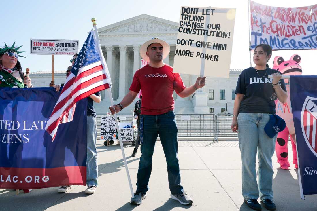 Demonstrators rally in support of birthright citizenship outside the Supreme Court during oral arguments on Wednesday.