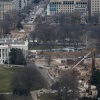 Viewed from the observation level of the Washington Monument, demolition work continues where the East Wing once stood at the White House on January 05, 2026 in Washington, D.C.