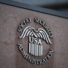 A sign in front of the entrance of the Social Security Administration's main campus in Woodlawn, Maryland