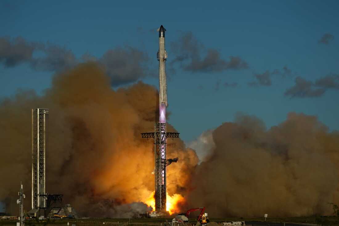SpaceX's megarocket Starship blasts off for a test flight from Starbase in Boca Chica, Texas, on October 13, 2025.