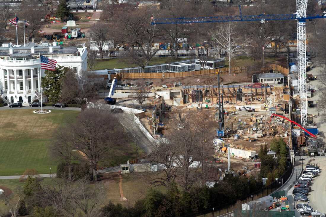 A snapshot of the construction in February, after the East Wing was demolished to make room for a ballroom.