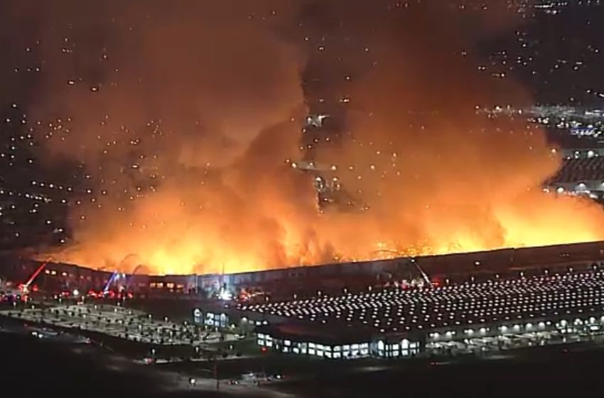  Arson suspect arrested after massive fire tears through warehouse in Ontario