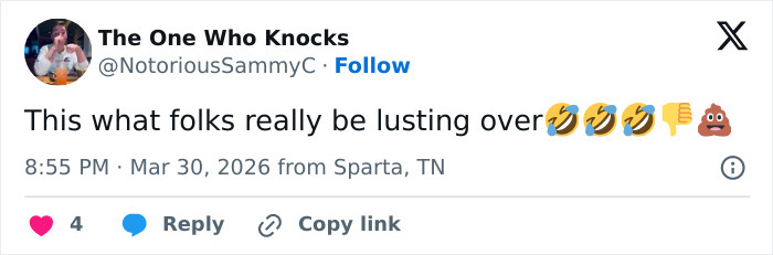 Screenshot of a tweet by The One Who Knocks humorously commenting on Sydney Sweeney's look in new Euphoria season.