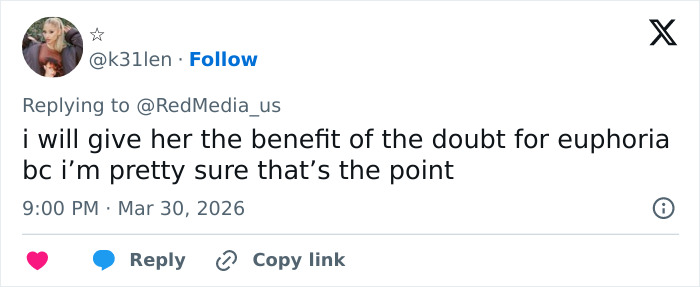 Tweet discussing Sydney Sweeney's look in new Euphoria season and questioning where the great genes are.