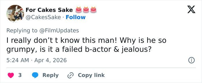 Screenshot of a tweet criticizing Brian C*x, highlighting backlash after his brutal dig at Margot Robbie and Daniel Day-Lewis.