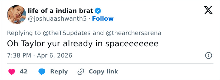 Screenshot of a tweet in a social media conversation referencing NASA and a 16-year-old tweet related to Travis Kelce.