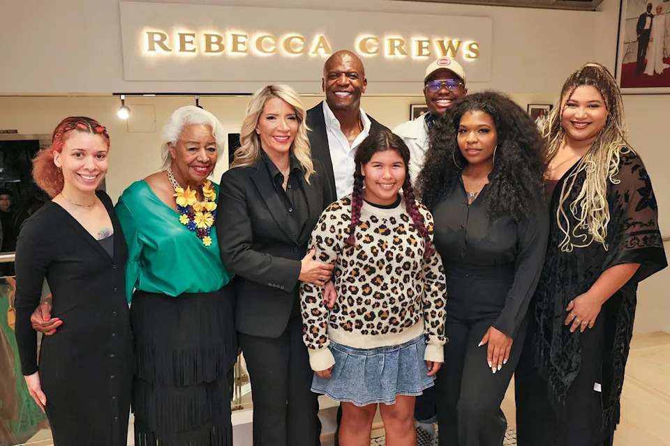 Terry and Rebecca (with family members in October 2024) at the opening of her clothing boutique.Credit: Rodin Eckenroth/Getty