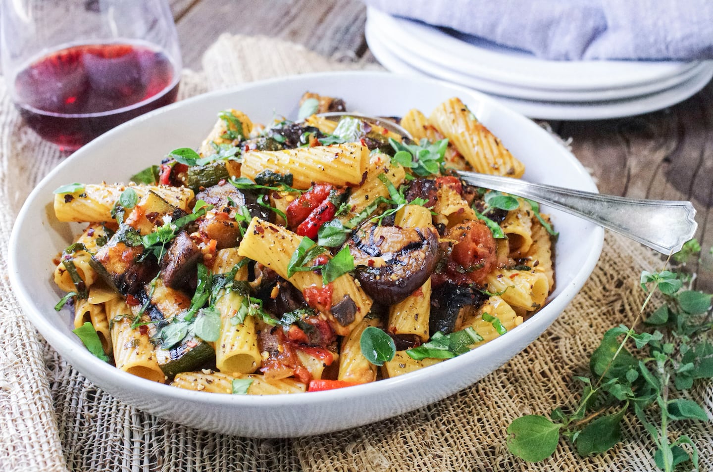 If you're eating pasta, make sure it comes with lots of vegetables, as in this grilled vegetable ragu on rigatoni recipe by Lisa Zwirn.