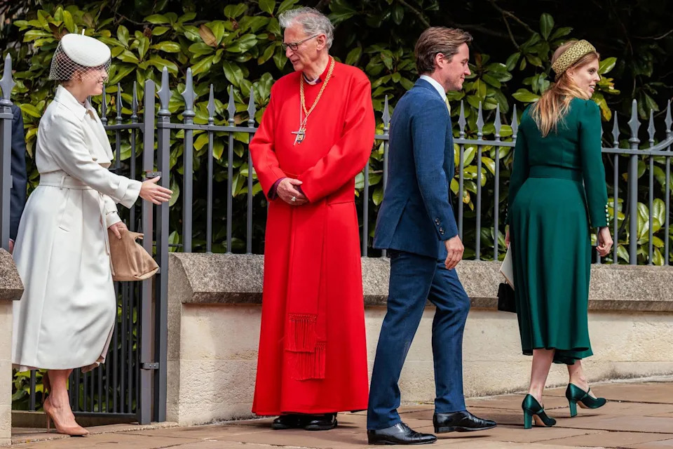 Princess Eugenie (left), Edoardo Mapelli Mozzi (center) and Princess Beatrice (right) at the Easter Matins service on April 20, 2025Credit: Mark Kerrison/In Pictures via Getty