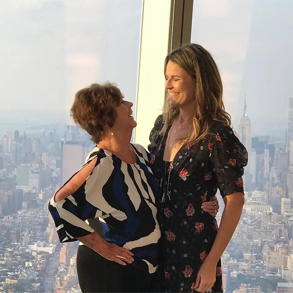 Savannah Guthrie and her mom Nancy Guthrie smiling and looking at eachother in New York City