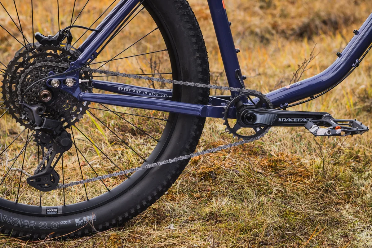 Kona Unity 27.5in rear wheel and drivetrain shot 