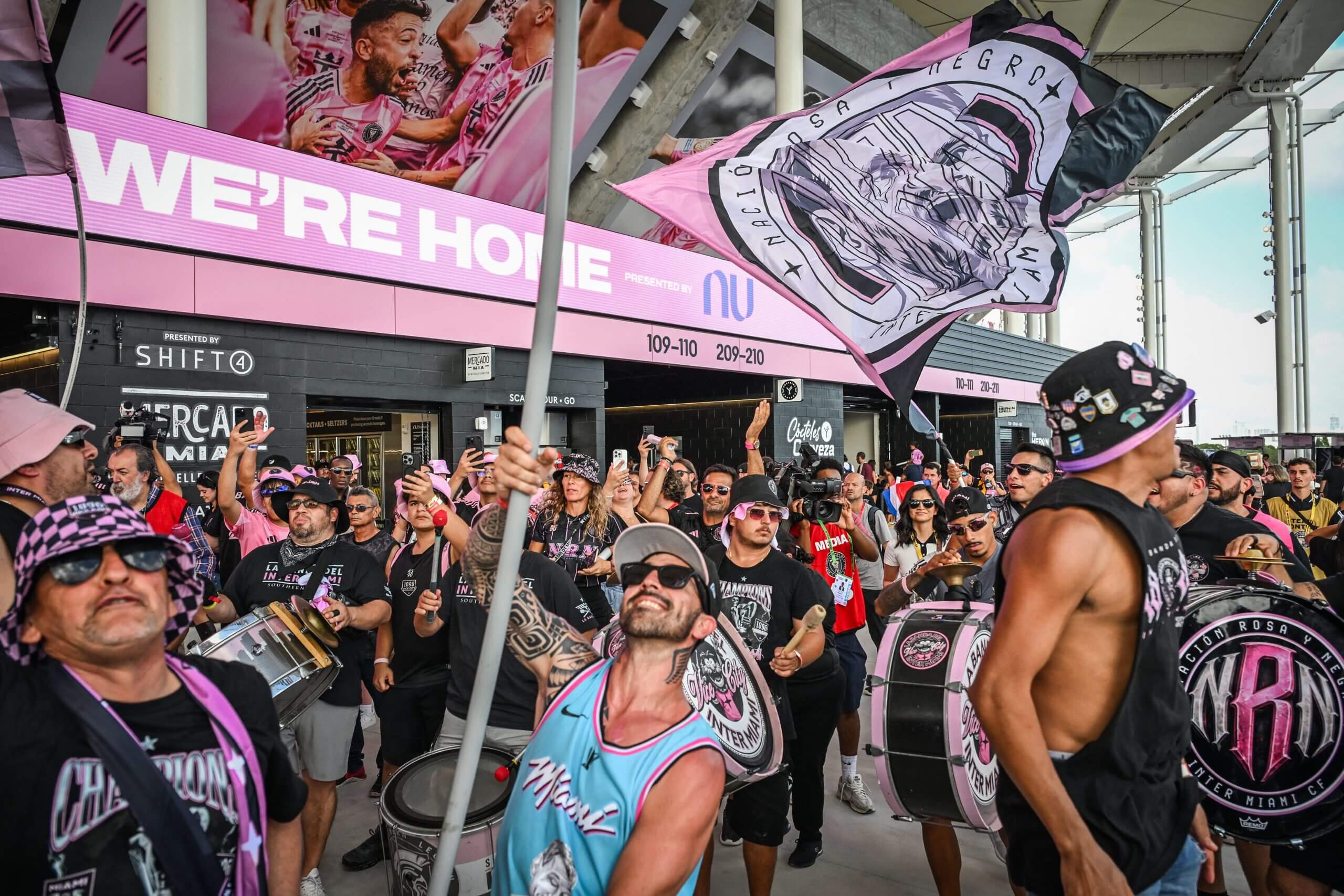 Inter Miami fans in the Nu Stadium concourse