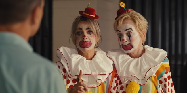 Kaitlin Olson and Jean Smart in 'Hacks' Season 5, dressed as clowns, looking sad