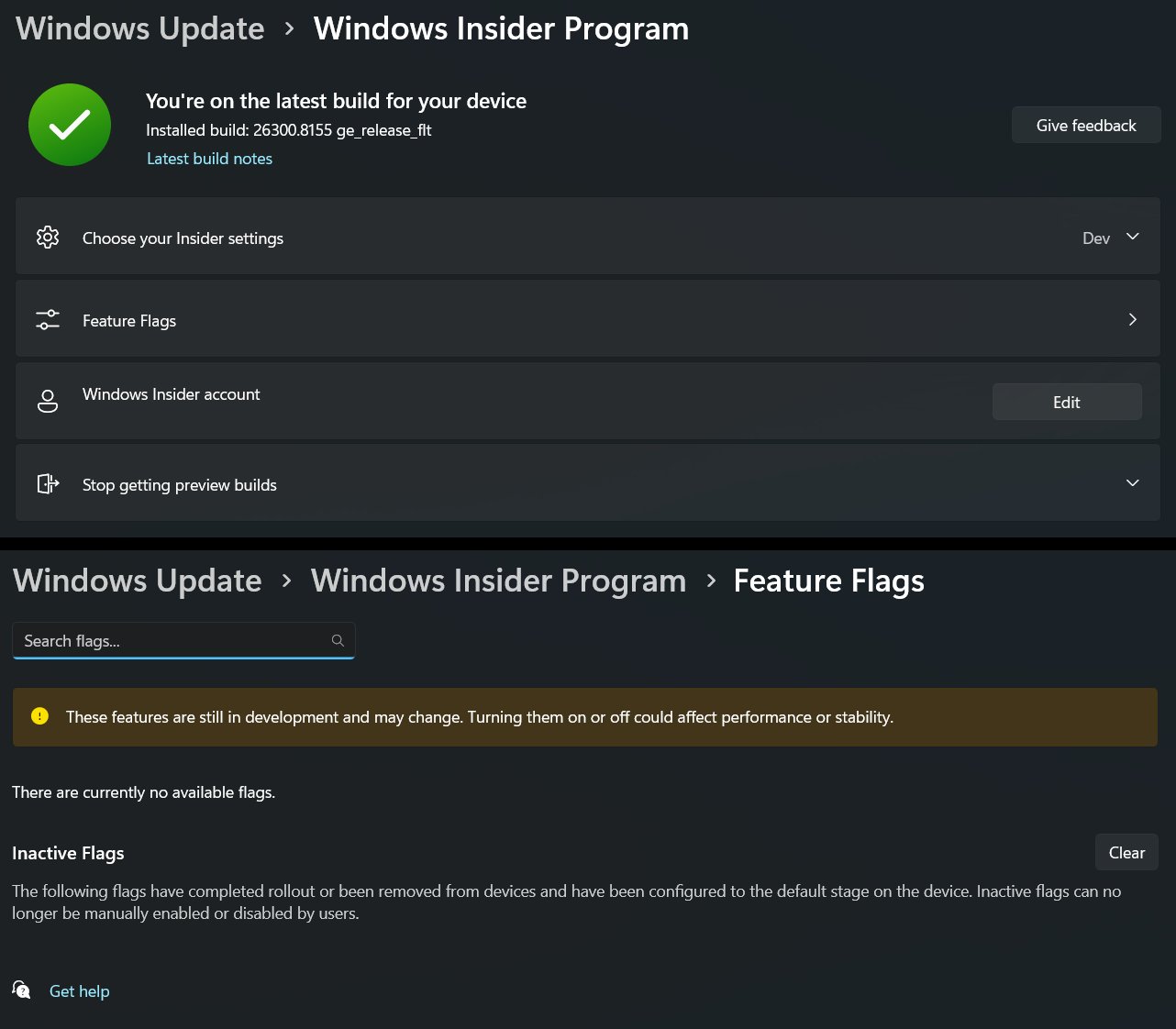 Microsoft is adding a Feature Flags page under Windows Insider Program settings