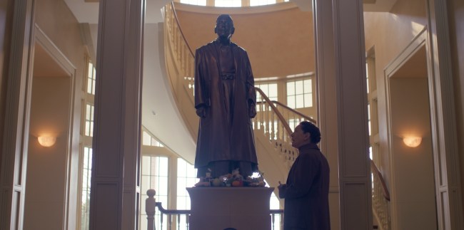 'The Testaments' stars Ann Dowd as Aunt Lydia, shown here standing in front of her statue