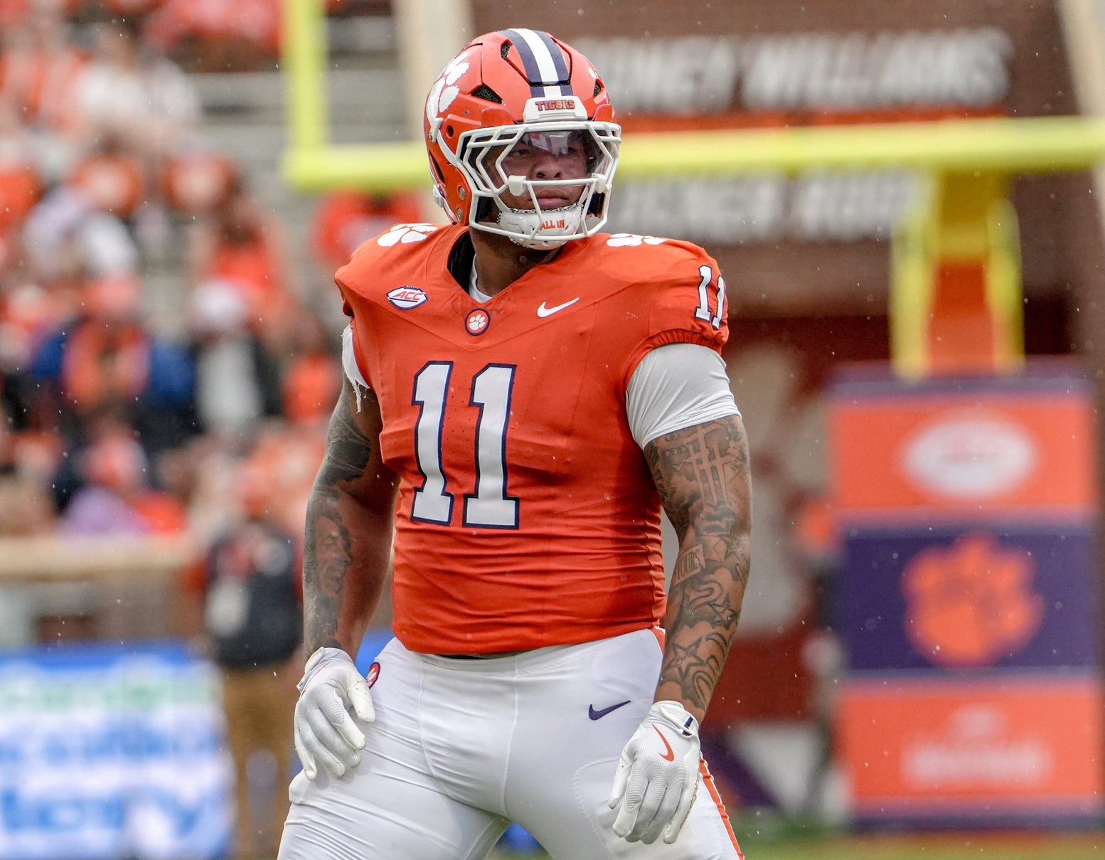 Clemson defensive lineman Peter Woods (11) during the second quarter at Memorial Stadium in Clemson, S.C. Saturday, September 6, 2025.