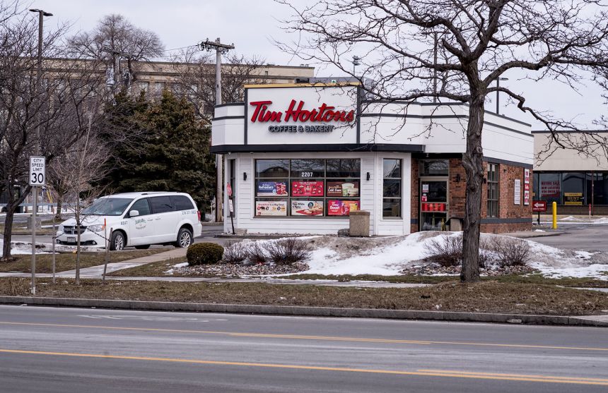 The exterior and parking lot of Tim Horton's, seen on February 27 in Buffalo, New York -- the site where Nurul Amin Shah Alam was dropped off after being released by Border Patrol agents.