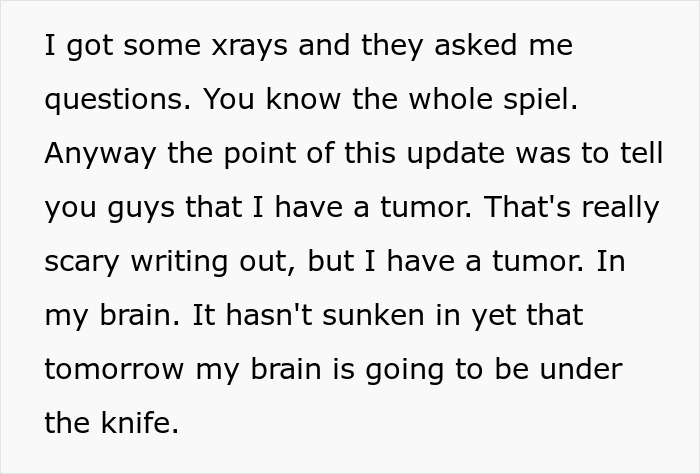 Text about a 22YO discovering a brain tumor after imagining things and hearing voices, leading to ER visit.