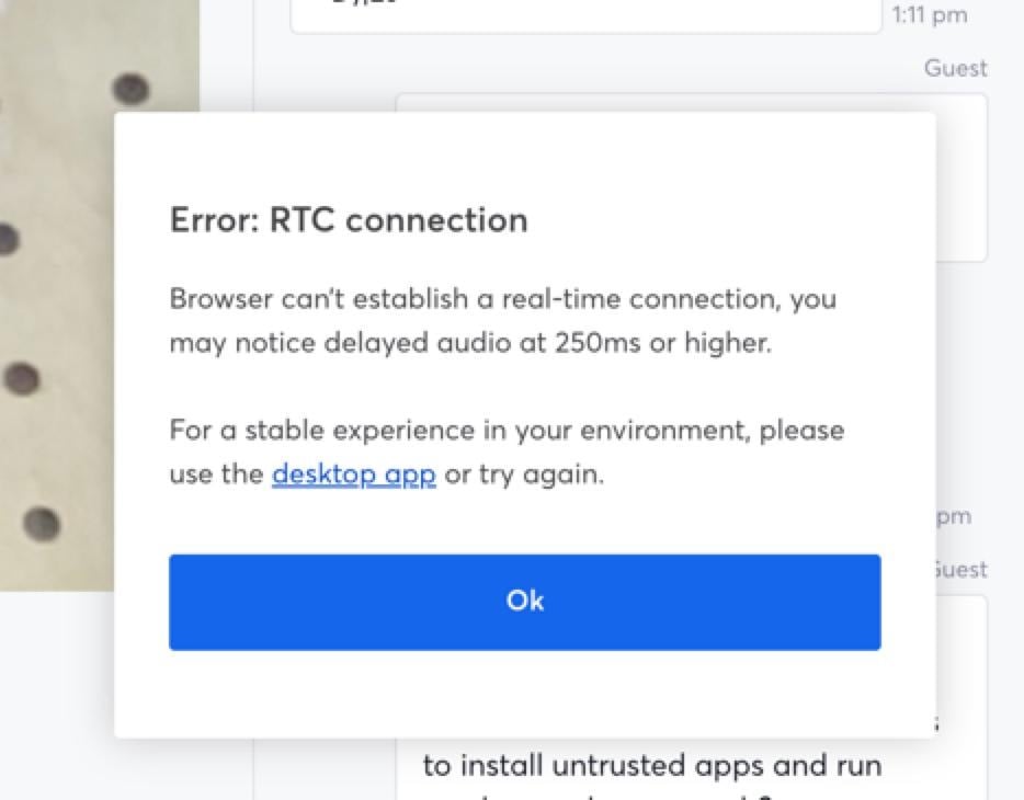 Fake RTC Connection error message used in another attack