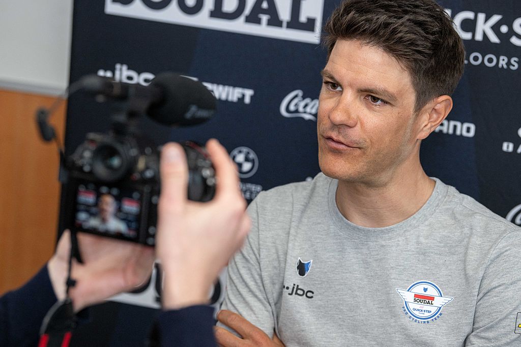 Belgian Jasper Stuyven of Soudal Quick-Step is pictured during a press conference of the Soudal - Quick-Step cycling team ahead of the Ronde van Vlaanderen / Tour des Flandres / Tour of Flanders cycling race, Friday 03 April 2026 in Antwerp. The 110th edition of the cycling race will take place on Sunday 5th April. BELGA PHOTO JONAS ROOSENS (Photo by JONAS ROOSENS / BELGA MAG / Belga / AFP via Getty Images)