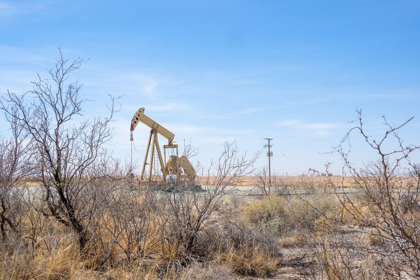 A pump jack in a field on March 18, 2026 in Barstow, Texas. Oil prices have risen as the recent conflict involving Iran, the United States, and Israeli forces heightens global concerns over energy costs.