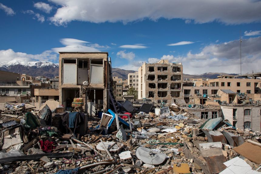 A general view of buildings destroyed in a joint attack by Israel and the United States on Monday, in Tehran, Iran.