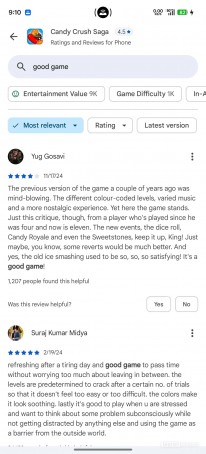 Google Play Store's new search bar for reviews