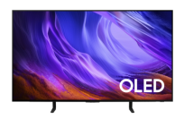 Samsung S85H OLED TV with purple and orange abstract screensaver