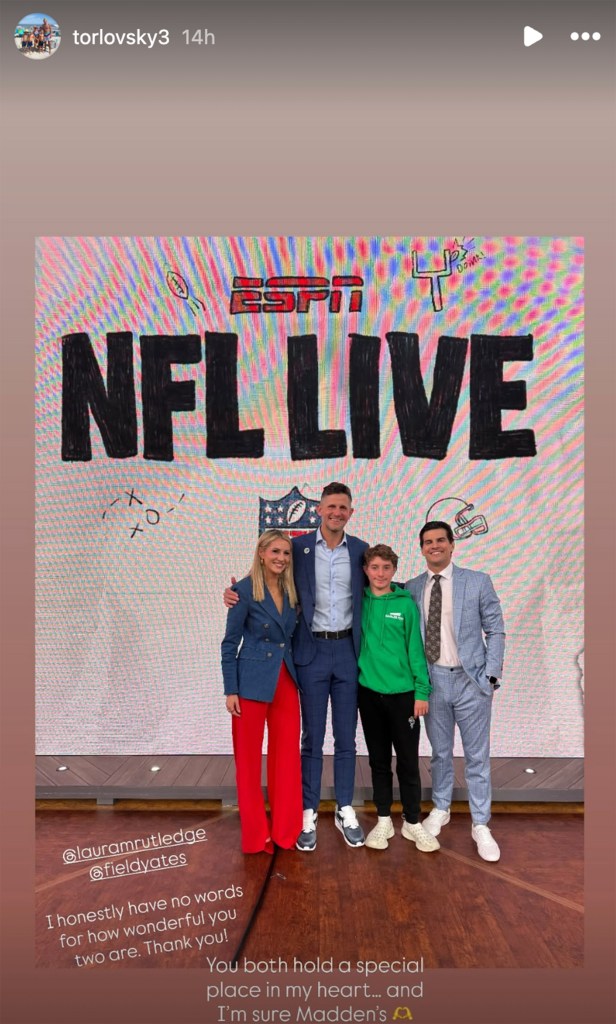 Dan Orlovsky with son Madden and the "NFL Live" crew on April 2, 2026.