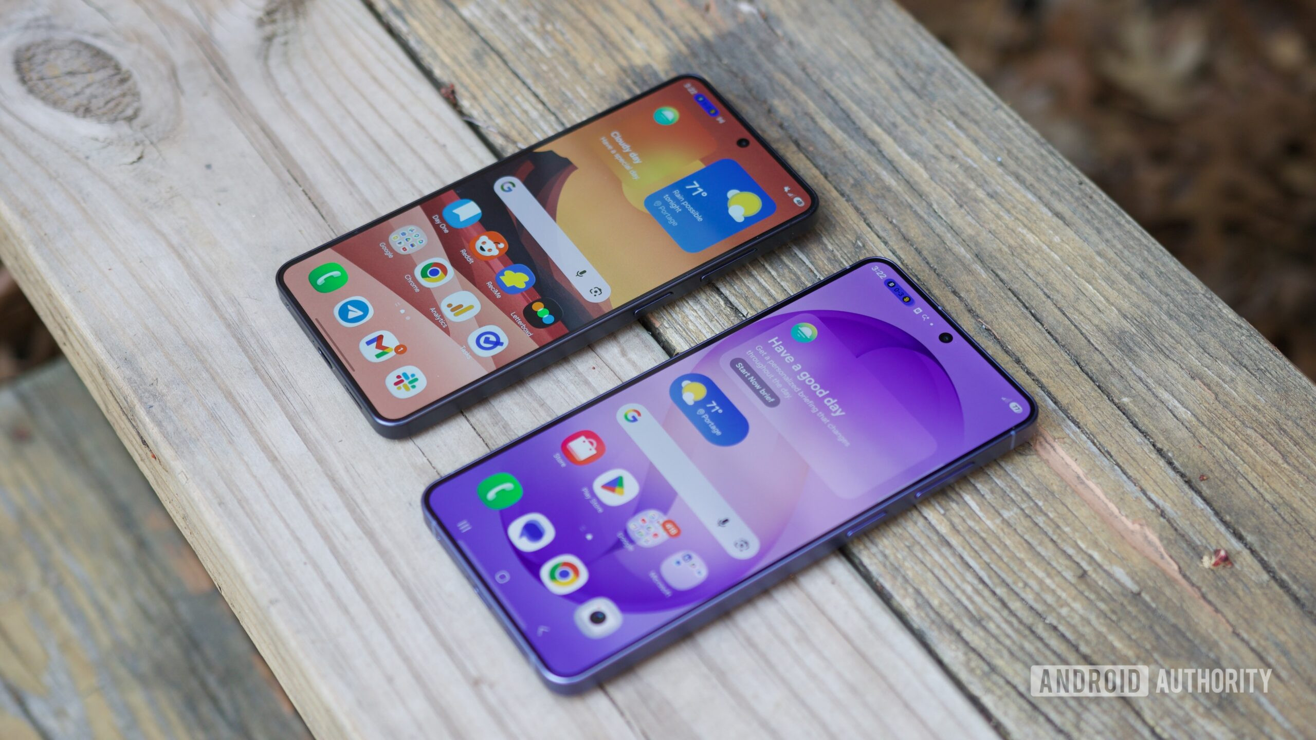 Galaxy S26 and S26 Plus next to each other with their screens turned on.